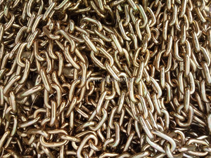 โซ่เหล็กชุบสังกะสีสีเหลือง ขนาด 5/16 นิ้ว 3/8 นิ้ว 1/4 นิ้ว ผลิตจากเหล็กอัลลอยด์ แข็งแรงทนทาน G70 สำหรับรถพ่วง พร้อมตะขอ - Product Image 3