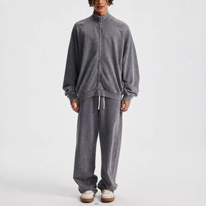 定制运动服 2026 奢华男女通用慢跑套装 超大宽松喇叭裤 酸洗豹纹 100% 棉 四向弹力高 - Product Image 3