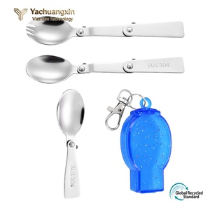 Vaisselle portable pliante en acier inoxydable 304 pour pique-niques en plein air, camping, tourisme, cuillère pliante rotative portable, mini cuillère - Product Image 2