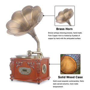 Brun Vintage classique décoration de la maison rétro Antique Gramophone phonographe platine vinyle <span class=keywords><strong>tourne</strong></span>-<span class=keywords><strong>disque</strong></span> stéréo haut-parleurs système - Product Image 4