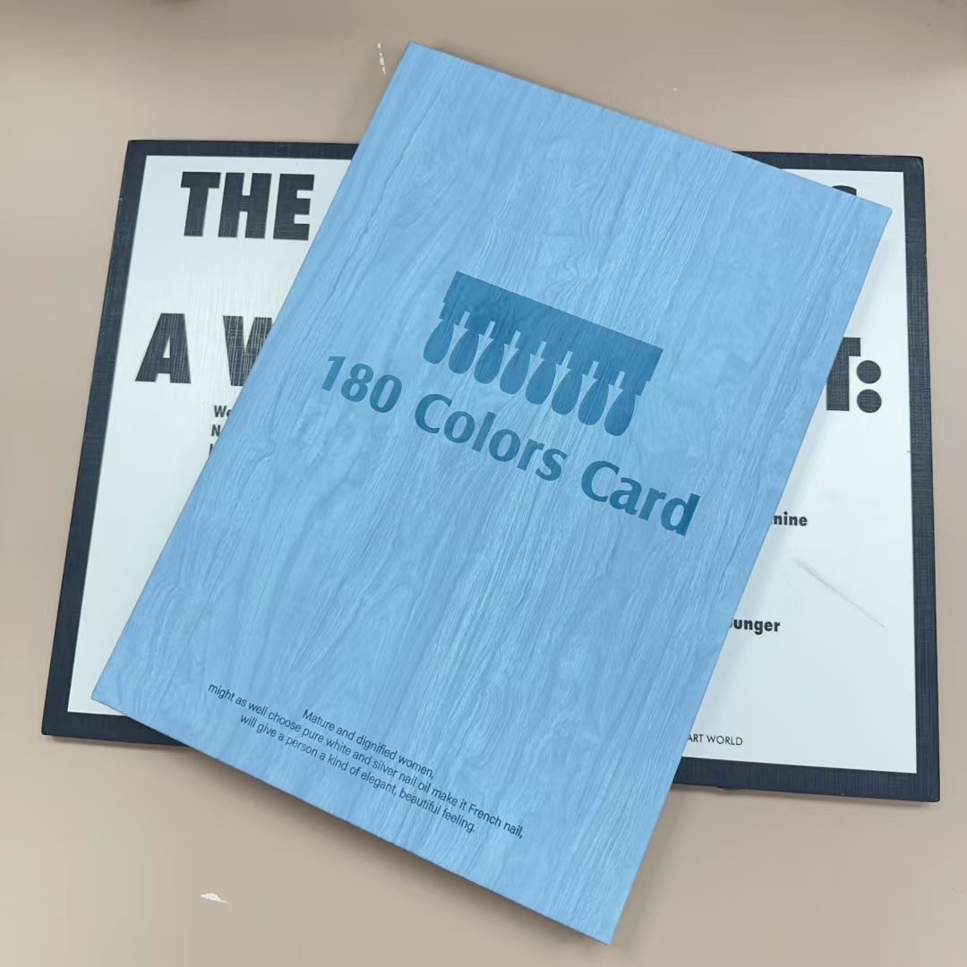 Libro de 180 cartas de colores, azul, que incluye placa para uñas y pegatina con números