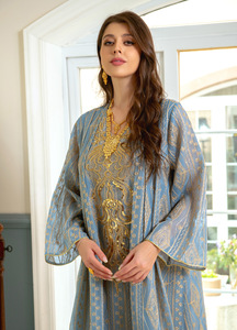 Robe de soirée musulmane noble, élégante et tendance pour femmes, à manches longues, <span class=keywords><strong>en</strong></span> <span class=keywords><strong>maille</strong></span> à volants avec motif floral, longue robe de soirée - Product Image 3