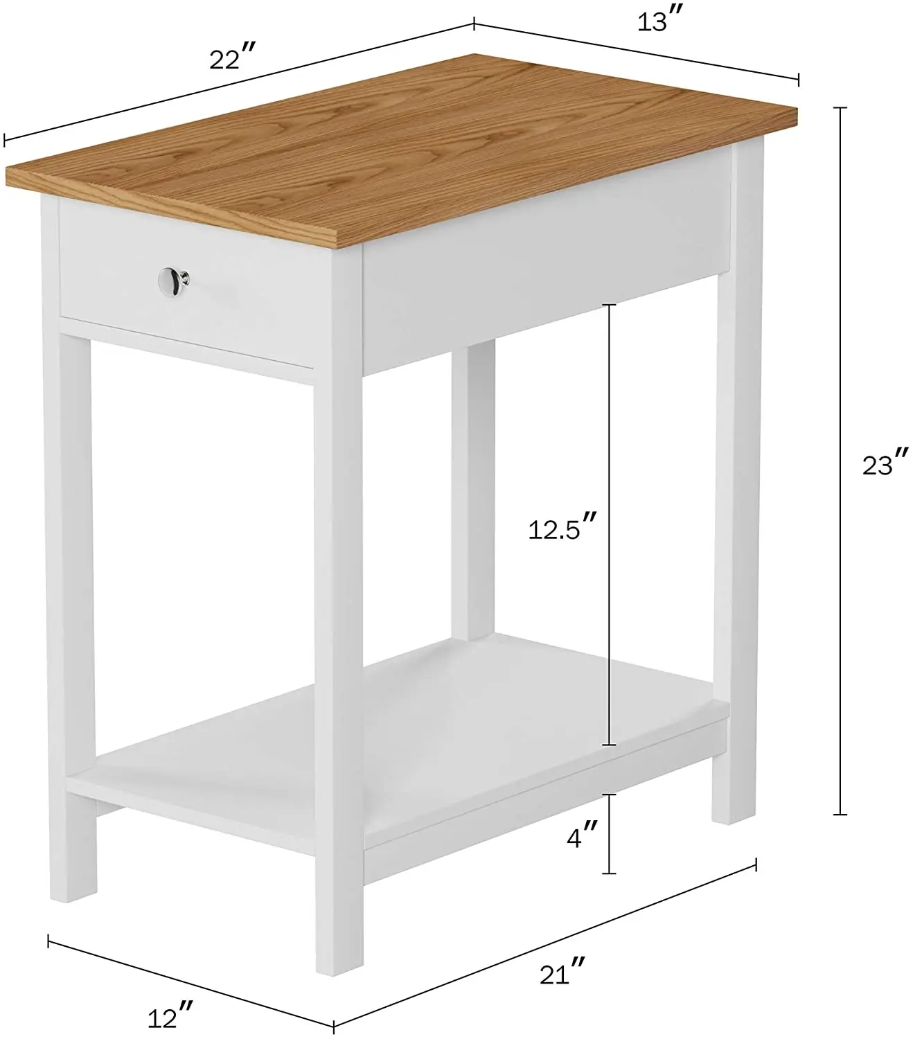 Night Stand Bedside Table With a Drawer and Manchurian-tree Top Slim Bedsid Cabinet for Bedroom White, 56 x 33 x 59 cm