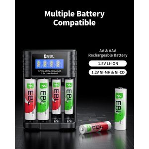 Cargador de Baterías Universal EBL Tipo-C de Carga Rápida con Pantalla LCD y LED, Ranura Independiente para Pilas AA y AAA de 1.5V y 1.2V, Enchufe Estándar Americano - Product Image 2