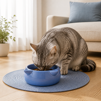 ODM & OEM Bol en céramique pour animaux de compagnie avec oreilles de chat mignonnes, motif patte, 330 ml, pour nourriture et eau, pour chat et petit chien, antidérapant