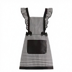 Tablier de princesse en toile de coton écologique et tendance, motif pied-de-poule, avec poches, pour fournitures de nettoyage, à bretelles et à volants, avec manches - Product Image 3