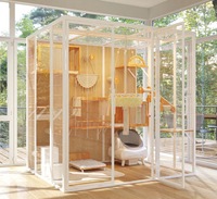 Villa pour chat en bois massif de luxe, grande cage extérieure résistante aux intempéries, enclos sécurisé pré-assemblé pour animaux de compagnie, vente en gros