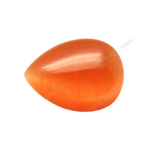 HS08 Orange Coral Cabochon Flat Back Teardrop Cut Loose Synthetic Cats Eye Gem Stone