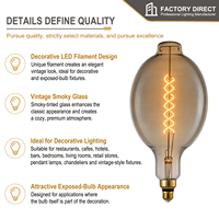 Ampoule LED à filament vintage BT56 en verre fumé, 7W E26 400LM 2200K, blanc chaud, style Edison, pour hôtel et villa - Offre Spéciale