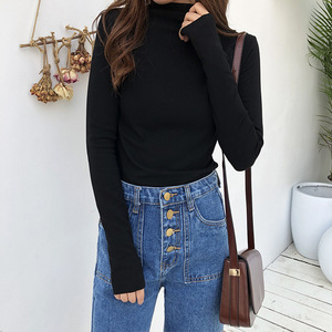 Women High Neck Long Sleeve Solid Color T-Shirt Slim Fit Autumn Winter <b>Top</b> Polyester Fiber Base <b>Layer</b> Shirt - Product Image 4