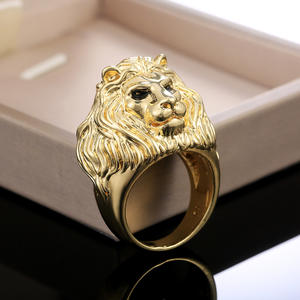 Anillo con Sello de Cabeza de León Dorado para Hombre, Chapado en Oro de 22k, Forma de Animal, Joyería Fina para Uso Diario H067 - Product Image 3