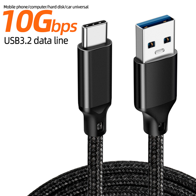 USB3.2 to Type-C Braided Data Line 10Gbps High-Speed 3A Fast Charging for IOS Camera Computer & Mobile Phones
