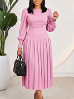 Robe plissée à manches bouffantes, taille haute mi-longue, élégante pour femme grande taille