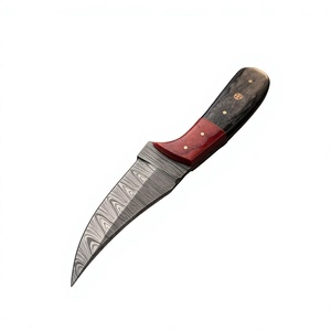 Cuchillo de acampada de hoja fija con punta de caída, de acero de Damasco, para caza, supervivencia, herramienta de bricolaje para exteriores, hoja recta de 20 cm, mango de madera Pakka azul - Product Image 2