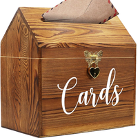 Boîte à cartes de mariage en bois brûlé verrouillable avec serrure en forme de cœur, boîte de rangement pour enveloppes pour la décoration de la fête de mariage