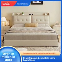 Lit de rangement multifonctionnel moderne en cuir Napa crème et structure en pin, style minimaliste italien, rembourré doux, disponible en 1,8 m double et 1,5 m simple