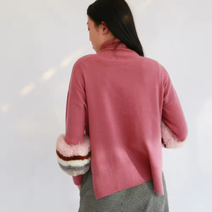 Suéter de manga larga de alta calidad de Venta caliente de invierno Suéter de diseño de puños a rayas de <span class=keywords><strong>cuello</strong></span> <span class=keywords><strong>alto</strong></span> de punto <span class=keywords><strong>fino</strong></span> para <span class=keywords><strong>mujer</strong></span> - Product Image 3