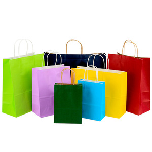 Kraft Paper Bags Multi Color Heavy Duty With Handle For Shopping Packaging Factory Direct Sale - Product Image 5
