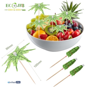 Piques à cocktail biodégradables en <span class=keywords><strong>bois</strong></span>, <span class=keywords><strong>parasol</strong></span> en papier en forme de <span class=keywords><strong>palmier</strong></span> pour la décoration de boissons tropicales, bar, fête - Product Image 1