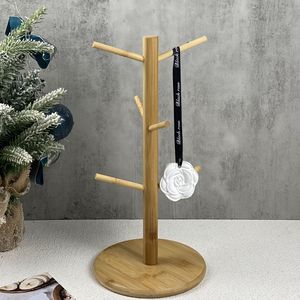 Estante para tazas de agua de bambú, forma redonda, no requiere perforación, soporte para tazas de cocina ecológico, estante de drenaje para juego de té - Product Image 3
