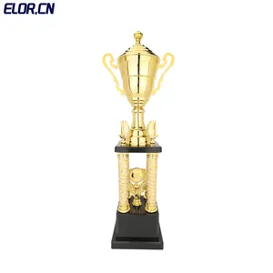Элор большой размер супер премиум четыре стойки Золотой металлический трофей с красивыми фигурами для спортивных соревнований мирового класса