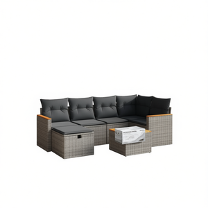 Conjunto de Sofá de Jardín Gris, Muebles de Ratán para Exteriores, 4 Plazas con Almacenamiento, Diseño Contemporáneo - Product Image 1