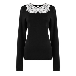 Maglione Pullover da Donna Personalizzato all'Ingrosso, Sottile ed Elegante, con Colletto in <span class=keywords><strong>Pizzo</strong></span> e Cuciture, a Maniche Lunghe, Lavorato a <span class=keywords><strong>Maglia</strong></span>, Girocollo - Product Image 2
