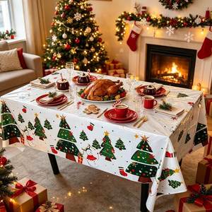 Merry Decor <b>Plastic</b> Rectangle Cloths 274*137 Table Cover Easy Cleanup White Disposable Christmas <b>Tablecloth</b> - Product Image 1