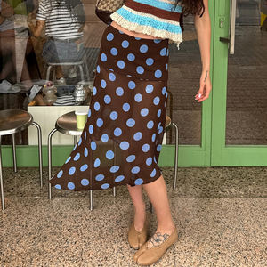 French Vintage Contrast Polka Dot Mesh <b>Midi</b> <b>Skirt</b> Women Irregular Hem Low Waist A Line <b>Tulle</b> <b>Skirt</b> Elegant Street Style - Product Image 5