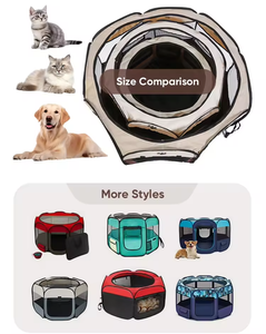 Parc portable pour chiens et chats Tente pliable pour animaux de compagnie avec cadre en métal Conception respirante Plateau en plastique Fermeture à glissière - Product Image 4