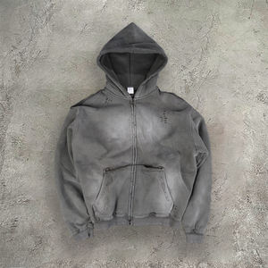 Sudadera con Capucha Extra Grande para Hombre, 100% Algodón, con Cierre, Lavado Ácido, Logotipo Personalizado Bordado por el Fabricante - Product Image 1