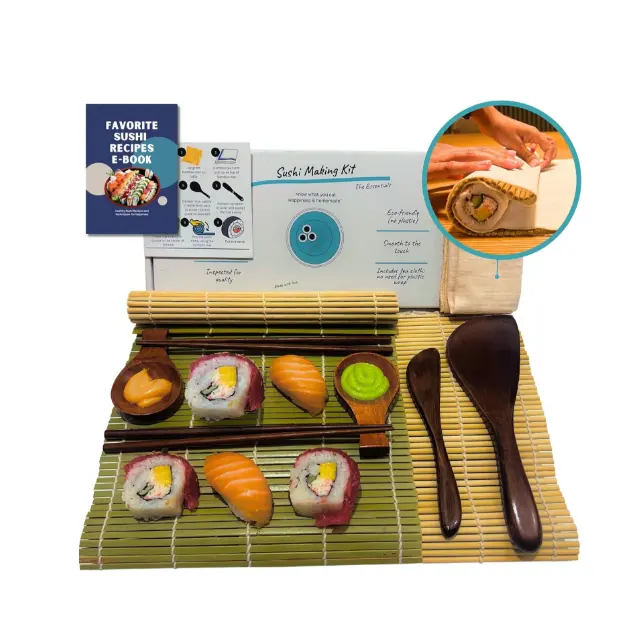 ホームプレミアムウッド用寿司作りキットにはティークロスが含まれています初心者DIYホーム寿司キット体験環境にやさしい寿司製品