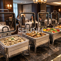 Réchaud de buffet professionnel pour hôtels et restaurants, luxe moderne, or rose, en acier inoxydable martelé