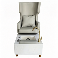 Fauteuil de pédicure de luxe à dossier haut, fauteuil de manucure spa, station de spa pour les pieds avec lavabo, robinet doré, mobilier de salon de manucure