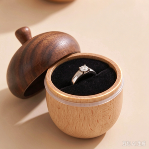 Creativa Scatola per Anelli Unisex a Forma <span class=keywords><strong>di</strong></span> Ghianda in Noce Nero, Contenitore per Gioielli con Finitura Laccata Trasparente per Regali <span class=keywords><strong>di</strong></span> Nozze - Product Image 5