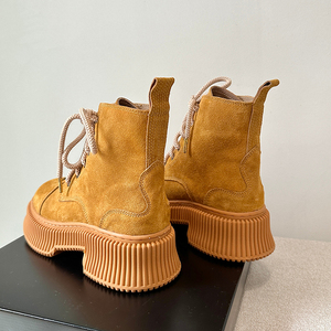 Botas Chelsea con cordones para invierno, novedad de 2023, Botines de tacón medio con punta redonda, Zapatos de plataforma gótica para mujer, botas de moto, Zapatos para mujer - Product Image 4