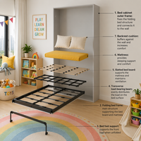 Cama Murphy Moderna de Pared, Plegable, con Estructura Metálica, Ahorra Espacio, para Dormitorio u Hotel