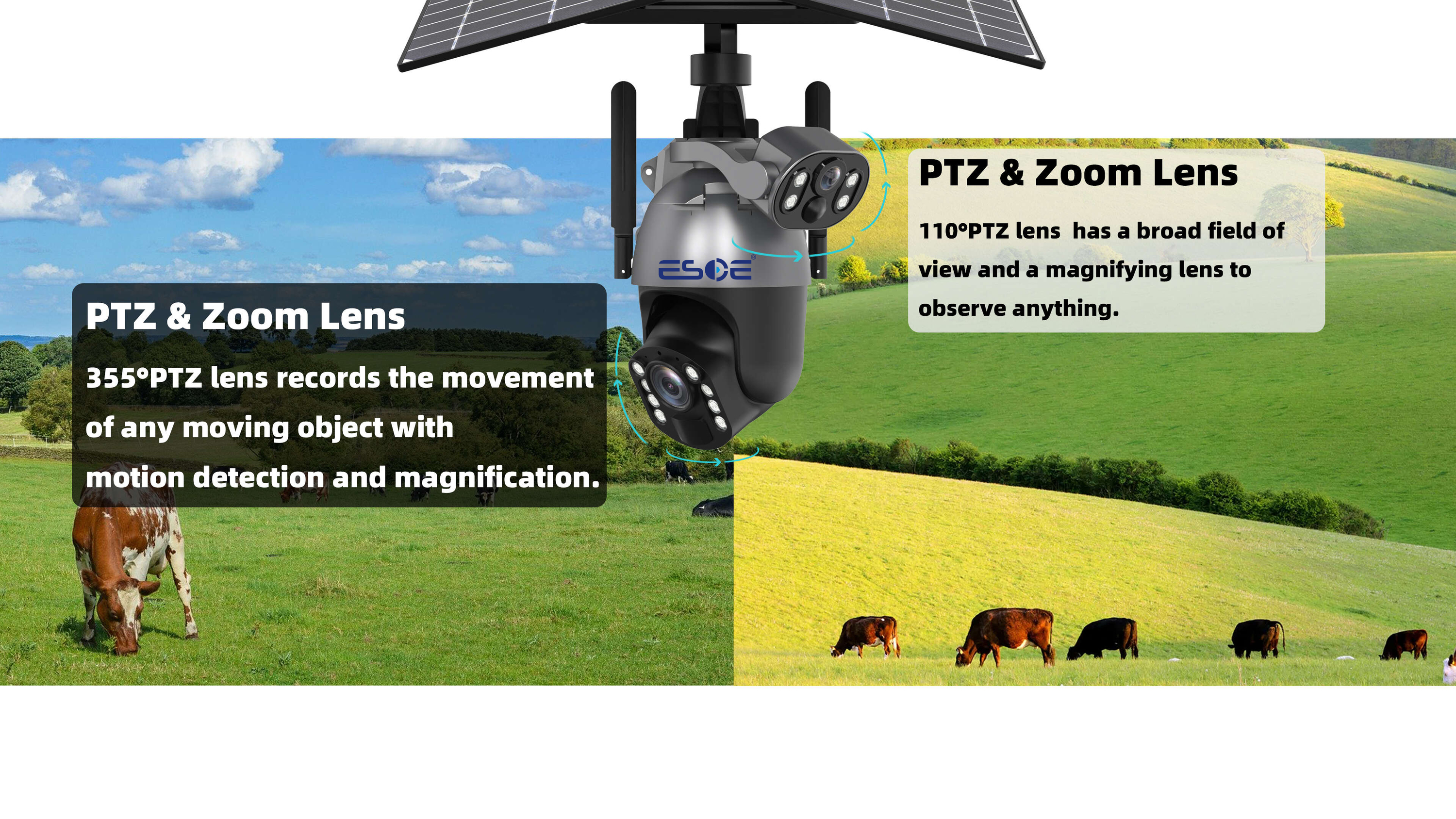 ESOE 360 Solar Wi-Fi PTZ Security Camera with Two-Way Audio Cloud Storage 4G SIM Card Dual Lens · image 5