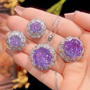 Eco-friendly Copper <b>Rose</b> Cut 16-10MM <b>Light</b> Purple Zircon Pendant Earrings Set for Wedding Gentle Feminine Style - Product Image 3