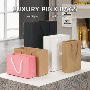 High Quality Glossy Gold Custom Printed Logo Luxury Pink Paperboard <b>Bag</b> with Ribbon for Women Cute Girls' Accessory - Product Image 2