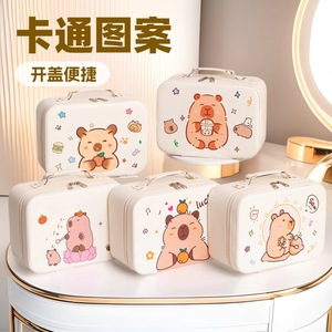Модный кейс для косметики DHF Cartoon Capybara из ПУ-материала, милый, водонепроницаемый, портативный дорожный органайзер, мини-сумка для хранения большой вместимости - Product Image 2