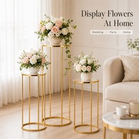 Support de présentation de centre de table de mariage doré, support à fleurs en métal, ensemble de 3 socles ronds cylindriques pour gâteaux, pour la décoration de fête et de la maison