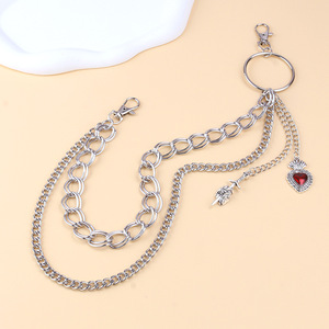 โซ่คาดเอวรูปหัวใจ โลหะผสมสังกะสี จี้สีแดง แฟชั่นฮาโลวีน โซ่คล้องตัวสำหรับผู้ชาย ผู้หญิง สไตล์ฮิปฮอป - Product Image 4