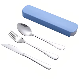 <b>Camping</b> Stainless Steel Cutlery Set Eco-Friendly Classic Design Spoon Fork with Wheat <b>Box</b> for Back School - Product Image 4