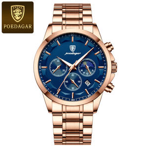 POEDAGAR 928 P928 Luxury Wristwatch Reloj Waterproof Luminous Chronograph Leather Stainless Steel Men's Quartz Watches for Mens - Product Image 4