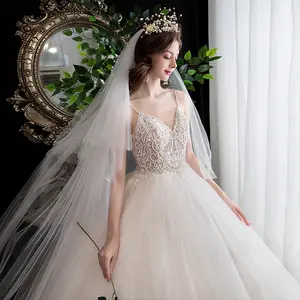 सुपर परी सरल फ्रेंच महिला सपना पतली शादी की पोशाक 2022 नई दुल्हन गोफन प्रकाश शादी की पोशाक