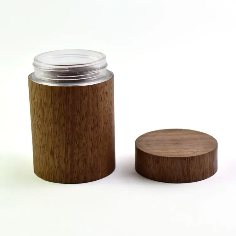 wooden container glass jar customized glass package storage container spice container glass jar with child resistant lid