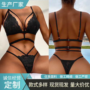 Ensemble de lingerie sexy en dentelle rouge pour femme, soutien-gorge et string, body en polyester taille basse, trois pièces - Product Image 4