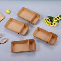 Boîte alimentaire jetable en papier kraft à 2 compartiments, barquette en papier kraft biodégradable, boîte à salade, boîte à poulet frit, boîte à lunch en papier