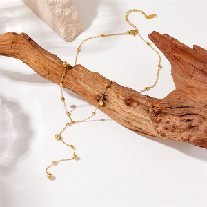 Stylish Ball Tassel Gold Bead Pendant Chain Necklace Zinc Alloy Fashion Jewelry - Product Image 2